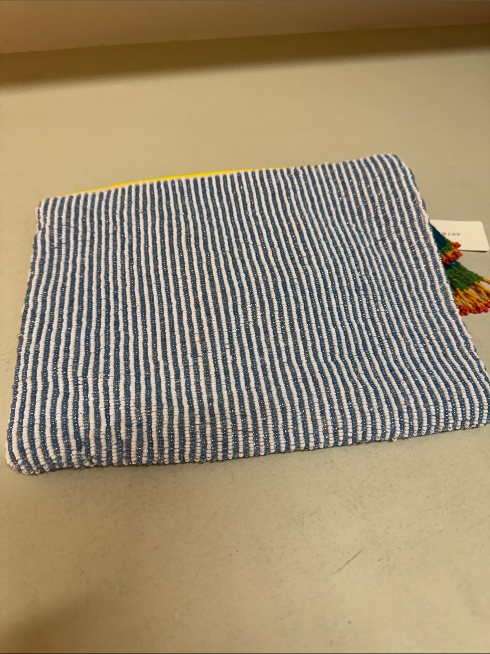 Anthropologie Blue Stripe Beaded Toucan Zip clutch, NWT - Picture 4 of 5